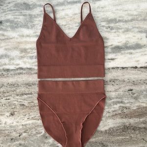 Brown Truffle V-Neck Cami and Waist Band Brief Set